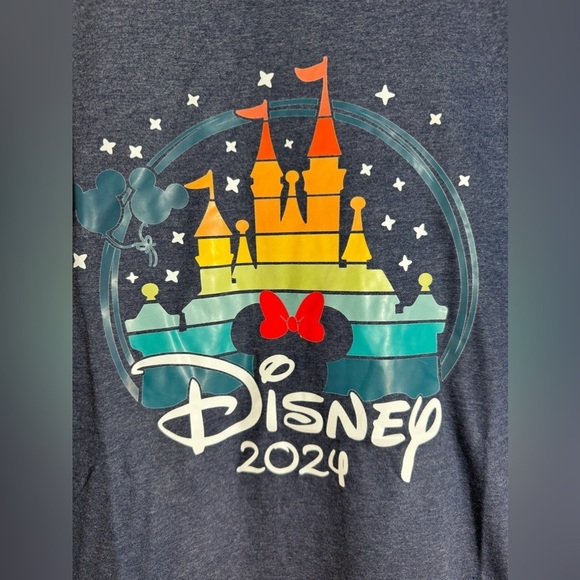 Disney 2024 graphic blue tee with rainbow castle and Minnie Mouse mens size M - Picture 4 of 7